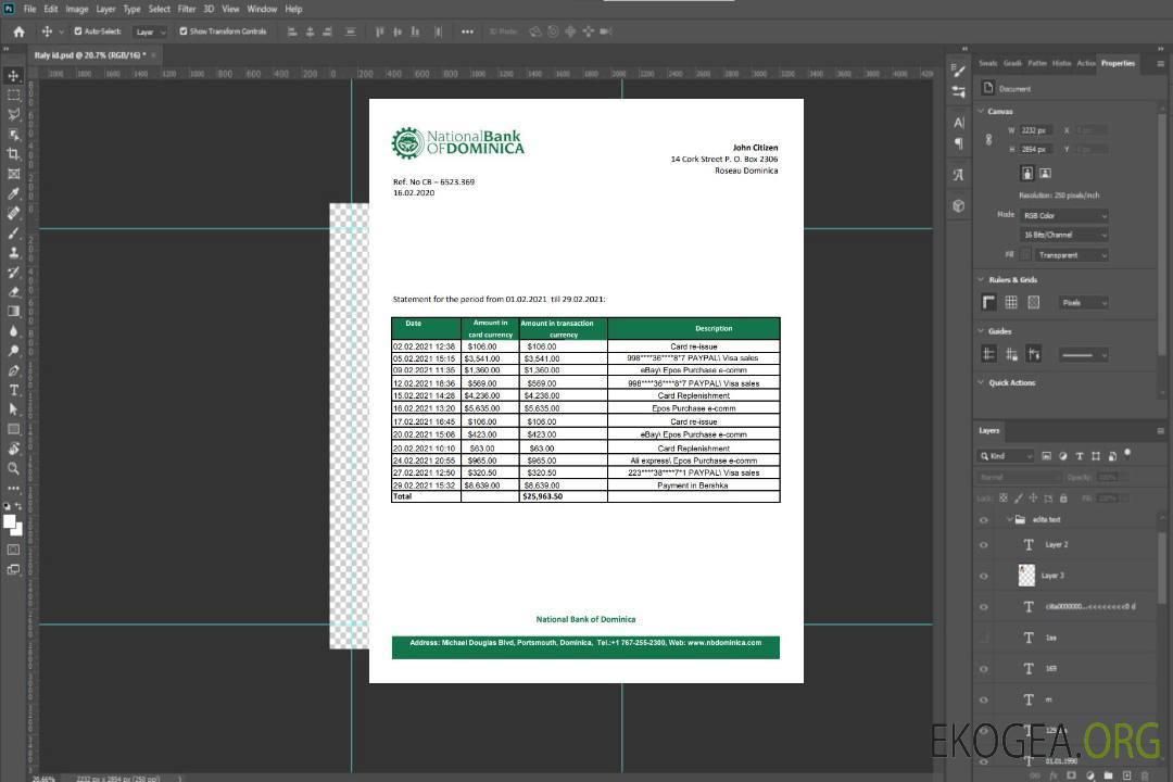 Modèle de relevé bancaire de la Banque nationale de la Dominique facile à remplir au format Excel et PDF template